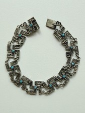 Vintage Navajo whirling log Geometric Link Bracelet Turquoise color caboch(3408) picture