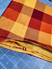 Jo-Ann Cotton Check Plaid Fabric Piece Yellow Orange Brown Burgundy 40x40 picture