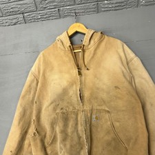 Vintage Carhartt Distressed Duck Canvas Thermal Lined Active Jacket Tan Hooded picture