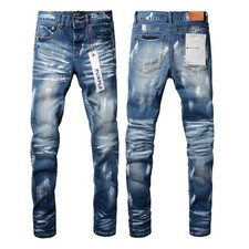 2026 New purple brand men's personality Fashion Slim Fit  inkjet Blue Jeans picture