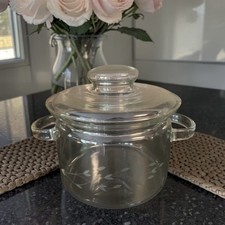 Princess House Heritage 2 Quart Covered Pot w/ Handles Clear Glass w/ Lid picture