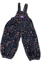 Vtg 1980s OshKosh B'Gosh Overalls Girls 3T Black Corduroy Bright Floral Pattern picture