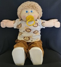 Cabbage Patch Kids 1985 Boy Doll Tan Hair Blue Eyes Cords Top Bootie Pacifier  picture