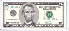 2003-A $5 Federal Reserve Note UNCIRCULATED 0/1 True Binary #FF11011001A picture