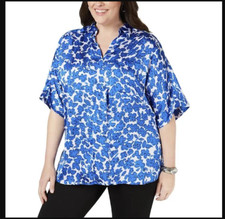 Alfani Women's Plus 1X Cobalt Breeze Blue Contour Bud Blouse NWT picture