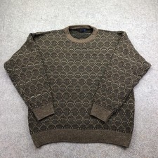 Vintage Via Torino Sweater Mens Large Brown Geometric Knit Crewneck Grandpa picture