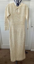 Vintage Elegant Custom-Made Cream Sequin & Faux Pearl 3/4 Sleeve Gown picture