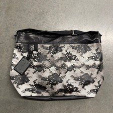 L.A.M.B. Gwen Stefani Floral Lace Print Leather Trim Shoulder Bag Black White picture