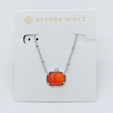 New Kendra Scott Pumpkin Silver Plated Short Pendant Necklace In Orange Shell picture
