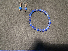 Sundance Catalog Drop Leather & Blue Stone Earrings with Matching Bracelet picture
