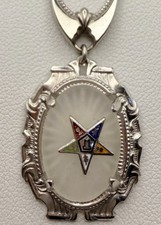 Gold Antique Mason Order of Eastern Star Camphor Glass Enamel Necklace Pendant picture