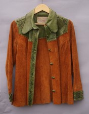 Vtg 1970s Char Leather Jacket Whip Stitch Painted Suede Hippie Boho Hippy Coat picture