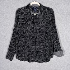 Chaps No Iron Cotton Button Down Shirt Large Black White Polka Dot Houndstooth picture