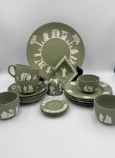 17pc Vintage Wedgwood Sage Green Jasperware Set Collection - Excellent Condition picture