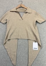 NWT Jacquemus Womens Le Polo Bagnu Open Back Top Beige Short Sleeve V-Neck 40 picture