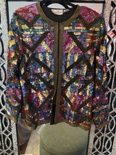 Laurence Kazar Women’s Multicolor Sequin Beaded Lined Jacket L 80s picture