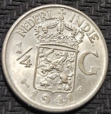 1941 S Netherlands East Indies 1/4 Gulden Silver Coin picture