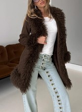PRINCESS POLLY New Josefina Faux Fur Detail Jacket Chocolate All SIzes Ship Free picture