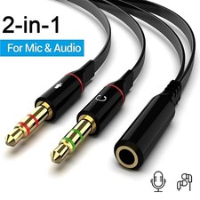 Headset Splitter 3.5mm Jack Dual Male Female Adapter Mic Audio Headphone Cable picture