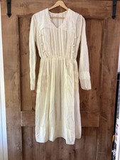 Antique 1910 1920s  Gown Dress White Cotton Edwardian Embroidered AS IS picture