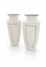 Pair Of New Lenox Greek Solitaire White Porcelain Vase Collection 10.5” Mint picture