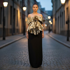 VTG Norman Berg for Denise Fashions Women's Metallic Black & Gold Cocktail Dress picture