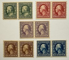 US #392-396 1910-13 1c-5c Wash. Perf 8.5 horiz. coil pairs MLH/VF; $670 SCV picture