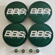 4pc 3D Silver Dark Green OEM BBS 70mm Center Caps 56.24.120 & 4 Chrome Valve Cap picture