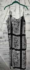 H&M  Black Floral Checkered Maxi Strappy Sundress Size L NWT Side Slit picture