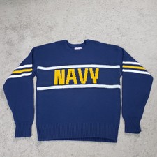 Vtg Cliff Engle Sweater Mens M/L Navy Midshipmen Blue Knit 80s US Naval Academy picture