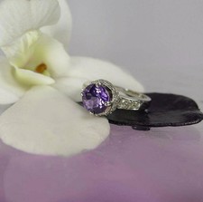 2.40 Ct Round Cut Natural Amethyst & Diamond  Wedding Ring 14K White Gold picture