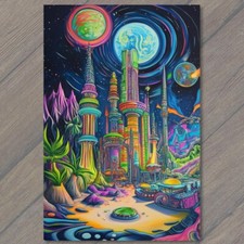 STICKER Futuristic Cityscape Neon Sci-Fi Alien World Space Scene Planets picture