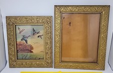Two Antique Original Wood Wooden Picture Frames Gold Paint with Glass RARE  picture