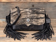 Holy Cow Couture Handbag Classy Cowgirl USA Handmade Hair On Hide Flap Black picture