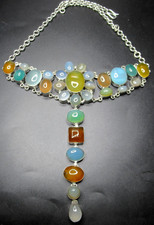 Amazing Artisan Made Genuine Gemstone Cabochon Drop Choker Statement Necklace picture