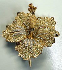Rare Vintage Marcel Boucher 8106P Rhinestone Hibiscus Flower Brooch Signed picture