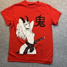 Threadless Tyler Deberry Oni Girl Graphic Tee Small Red Katana Demon Art picture