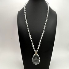 Miriam Haskell Necklace Large Faceted Crystal Teardrop Pendant Vintage 23