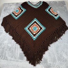 VTG Handmade Crochet Poncho Cape OS Granny Square Boho Festival Hippie Colorful picture