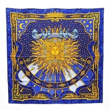 HERMES CARPE DIEM Carre 90 Scarf Silk Sun Moon Gold blue picture