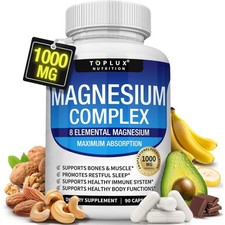 1-3 bottles Magnesium Complex 1000mg, 8 Elemental Magnesium - Non-GMO - 90 Caps picture