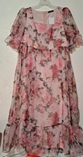 Shein Curve Purple Pink Floral Maxi Dress 2XL Smocked Puff Sleeve Cottagecore picture