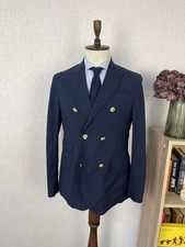 Hackett Mayfair Ing Loro Piana Dark Blue Wool Cotton Double-Breasted Blazer 40 picture