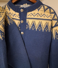 Vintage Lulle Otterstad Norway Wool Cardigan Mens L Nordic Blue Handmade picture