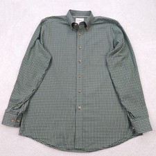 LL Bean Wrinkle Free Green Plaid Button Down Shirt Cotton Men's M (Fits Bigger) picture