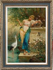Hand Painted Classical Oil Painting Oriental Beauty Art Canvas Vintage Style picture
