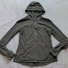 Lululemon Extra Mile Jacket Women 12 Green Hooded Zip Track Running Thumbholes picture