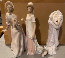 3 Retired Lladro Porcelain Figurines w/o Parasol Viennese Milanese English Lady picture