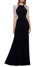 Xscape Black Nude Silver Crystal Beaded Gown Dress Size 10 $299 picture