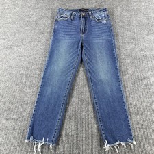Just Black Denim Straight Jeans Womens 26 Blue Wash High Rise Distressed Raw Hem picture